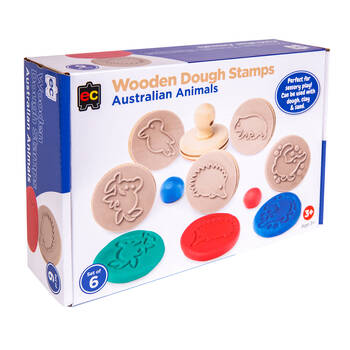 Educational Colours Wooden Dough Patterned Stamps - Animals Brown