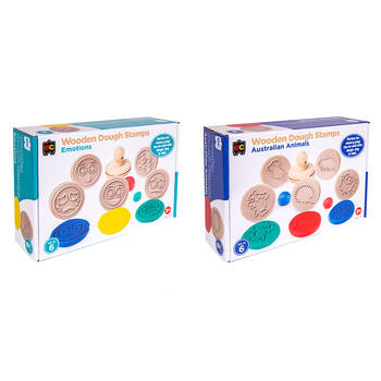 2pc Educational Colours Wooden Dough Stamps Set Animals/Emotions