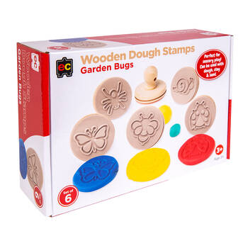 Educational Colours Wooden Dough Patterned Stamps - Bugs Brown