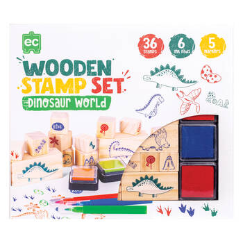 Learning Can Be Fun Wooden Patterned Stamp Set Dinosaurs Brown