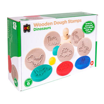 Educational Colours Wooden Dough Patterned Stamps - Dinosaurs Brown