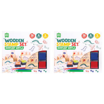 2PK Learning Can Be Fun Wooden Patterned Stamp Set Dinosaurs Brown