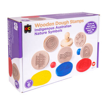 Educational Colours Wooden Dough Patterned Stamps - Indigenous Nature Brown