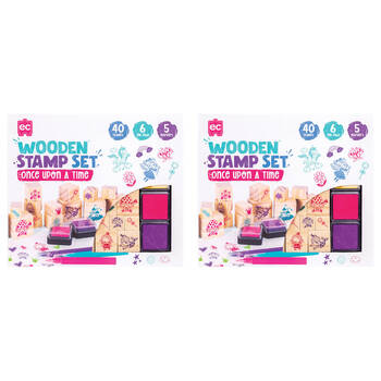 2PK Learning Can Be Fun Wooden Patterned Stamp Set Once Upon A Time Brown