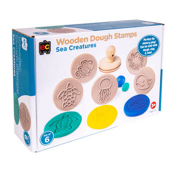 Educational Colours Wooden Dough Patterned Stamps - Sea Creatures Brown