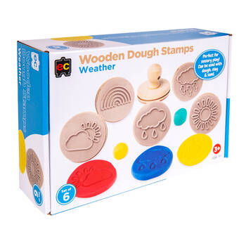 Educational Colours Wooden Dough Patterned Stamps - Weather Brown