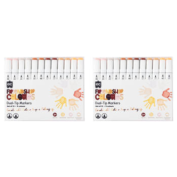 2x 12pc Educational Colours Friendship Colour Dual-Tip Markers Set Skin Tones