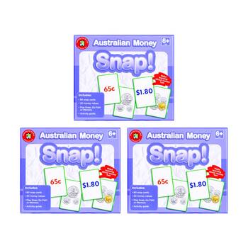 3PK Learning Can Be Fun Australian Money Snap! 80 Cards Learn Values Kids Game 6y+