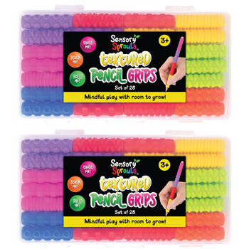2x 28pc Sensory Sprouts Textured Pencil Grips Set Kids Toy Multicoloured