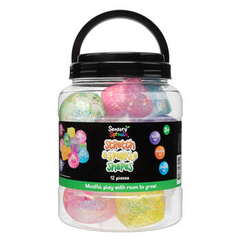 12pc Sensory Sprouts Stretch & Sparkle Shapes Jar Kids Toy Multicoloured