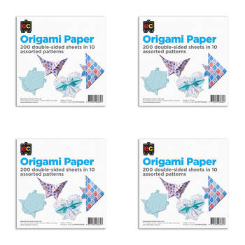 4x 200pc Educational Colours Patterns Origami Paper Pack Multicoloured