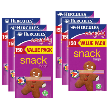 6x 150pc Hercules Everyday 15x9cm Resealable Snack Bags Double Zip