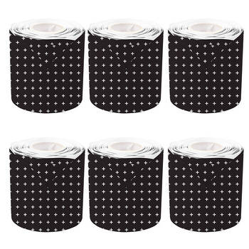6PK Learning Can Be Fun Black & White Crosses Rolled Scallop Border 6.5 x 15.2cm