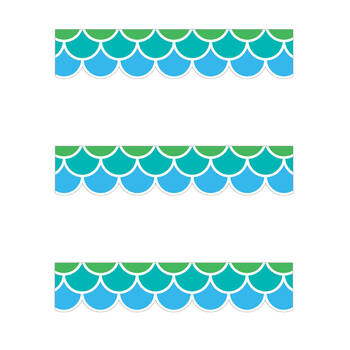 3x 12pc Learning Can Be Fun Cool Tones Scallops Border Pack 90cm x 7.5cm