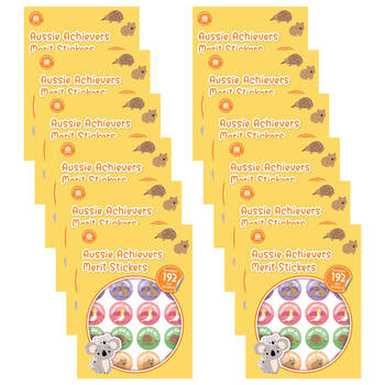 12x 192pc Learning Can Be Fun Aussie Achievers Merit Sticker Book 28mm
