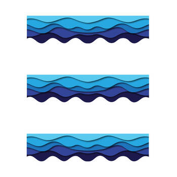 3x 12pc Learning Can Be Fun Ocean Waves Scalloped Border Pack 90cm x 7.5cm