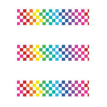 3x 12pc Learning Can Be Fun Rainbow Checkered Border Pack 90cm x 7.5cm