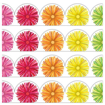 4x 12pc Learning Can Be Fun Giggle & Grow Rainbow Scallop PomPoms Border 90x7cm