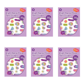 6x 240pc Learning Can Be Fun Pop of Praise Bright Merit Sticker Book Multi