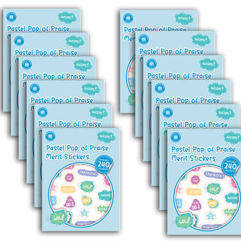 12x 240pc Learning Can Be Fun Pop of Praise Pastel Merit Sticker Book Multi