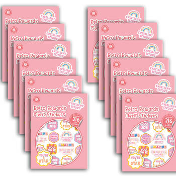 12x 216pc Learning Can Be Fun Retro Rewards Merit Sticker Book Multicoloured