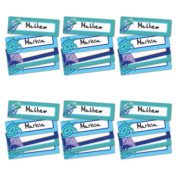 6x 30pc Learning Can Be Fun Ocean Country Adhesive Name Plates 24x8cm