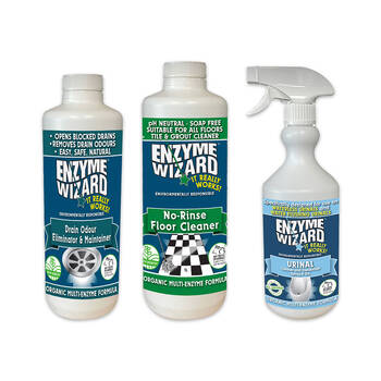 3pc Enzyme Wizard Commercial Toilets Pack Drain Odour/Floor/Urinal Cleaner Set