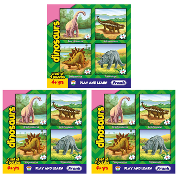 3PK  Frank Educational Play & Learn Jigsaw Puzzles Dinosaurs 17.5cm 4+