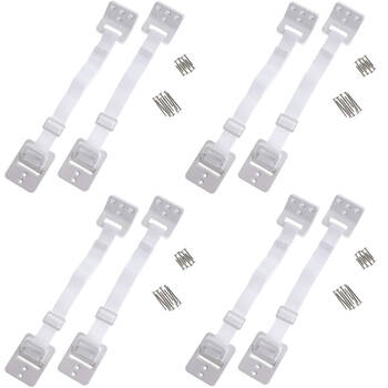 4x 2pc Dreambaby Baby Safety Hinged Furniture Anchor w/ Adjustable Strap White