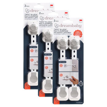 3x 2pc Dreambaby Baby/Kids Safety Twist n Lock Multi Purpose Latch White/Grey