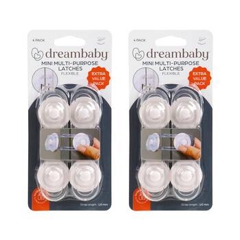 8pc Dreambaby 12cm Mini Multi-Purpose Latches For Cabinets White