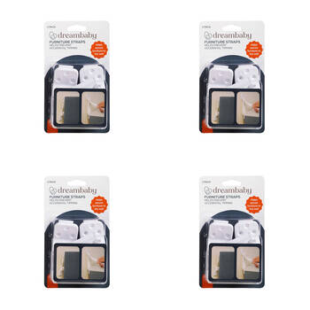4x 2pc Dreambaby Anti Tip Safety Furniture Straps Wall Mounted - White