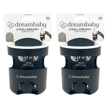 2PK Dreambaby Drink Holder For Stroller/Pram - Black/White Trim