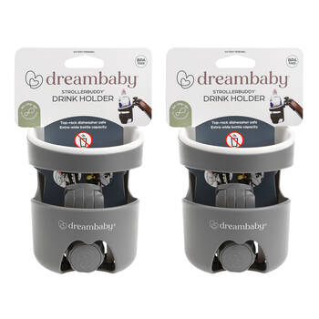 2PK Dreambaby Drink Holder For Stroller/Pram - Grey/White Trim