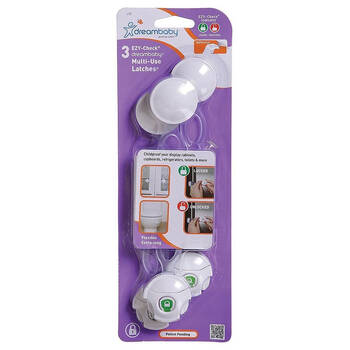 3pc Dreambaby Ezy-Check Multi-Use Latch Safety Lock - White