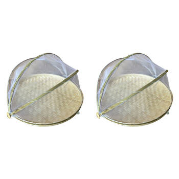 2PK NF Living Mesh & Bamboo Cover 45x22cm Food Tabletop Supplies Collapsible