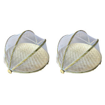 2PK NF Living Mesh & Bamboo Cover 40x20cm Food Tabletop Supplies Collapsible