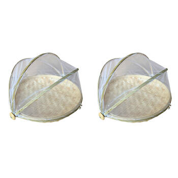 2PK NF Living Mesh & Bamboo Cover 35x18cm Food Tabletop Supplies Collapsible