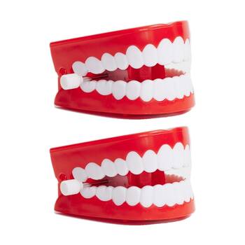 2PK  Funnybone Chattering Teeth Wind Up Desk Fun Novelty Toy