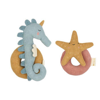 2pc Fabelab Organic Cotton Baby/Infant Seahorse and Starfish Rattle Toy 0y+