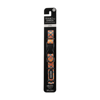 Frank Barker Adjustable 33-55cm Plaid Dog Collar Strap w/ Clasp M Orange