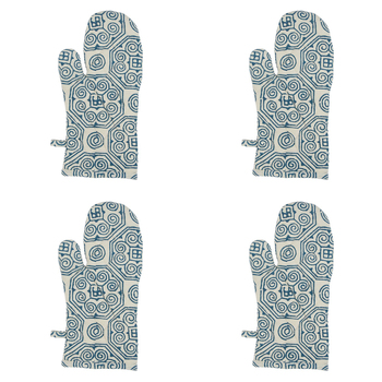 4PK Belle Malta Mosaic Single Cotton Oven Glove Mitt 32x16cm - Blue