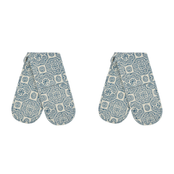 2PK Belle Malta Mosaic Double Cotton Oven Glove Mitt 90x18cm - Blue