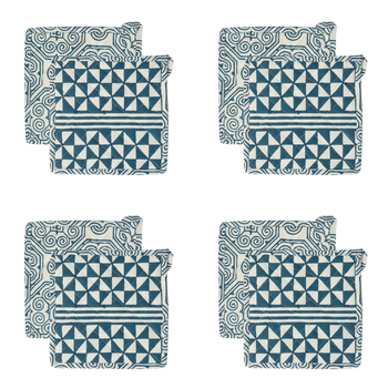 4PK Belle Malta Reversible Cotton Trivet Square 21cm - Blue