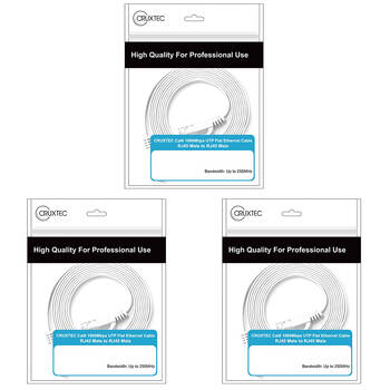 3PK Cruxtec CAT6 UTP Gold Plated RJ45 Flat Ethernet Cable 5m White