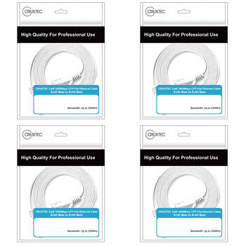 4PK Cruxtec CAT6 UTP Gold Plated RJ45 Flat Ethernet Cable 15m White