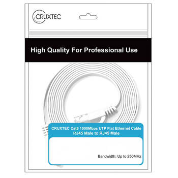 Cruxtec CAT6 UTP Gold Plated RJ45 Flat Ethernet Cable 20m White