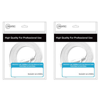 2PK Cruxtec CAT6 UTP Gold Plated RJ45 Flat Ethernet Cable 20m White