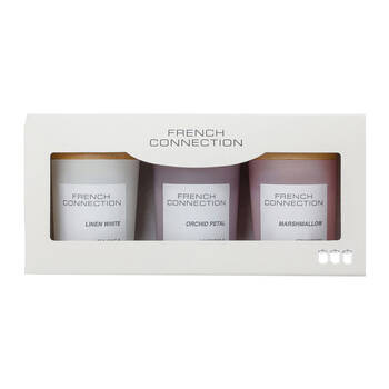 3pc French Connection Orchid Petal, Linen White, and Marshmallow Candle Set 50g