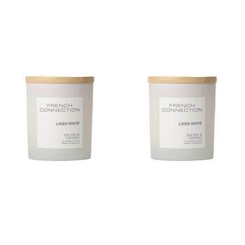 2PK French Connection Linen White Sea Salt & Coconut 1 Wick Medium Candle 200g
